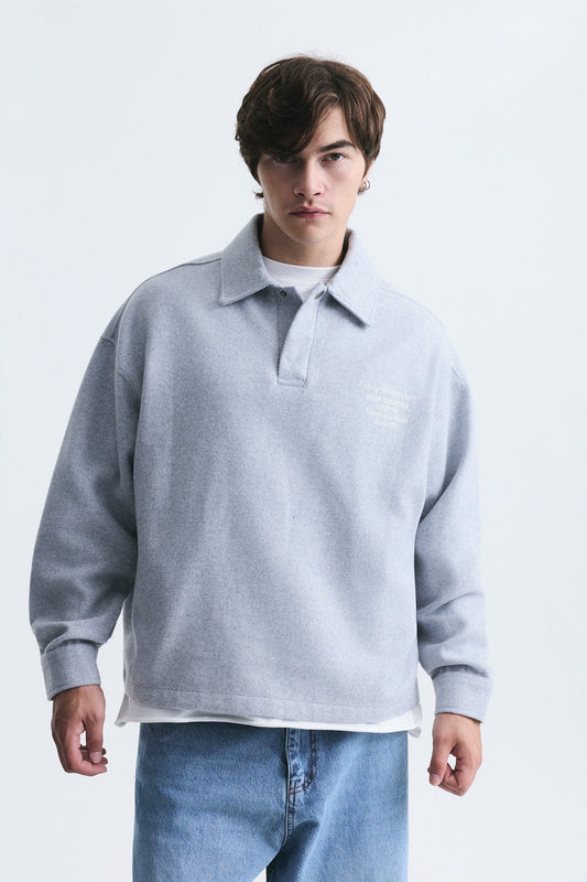 Boxy Fit Polo-Neck Sweatshirt