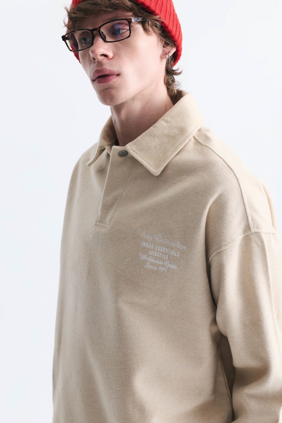Boxy Fit Polo-Neck Sweatshirt