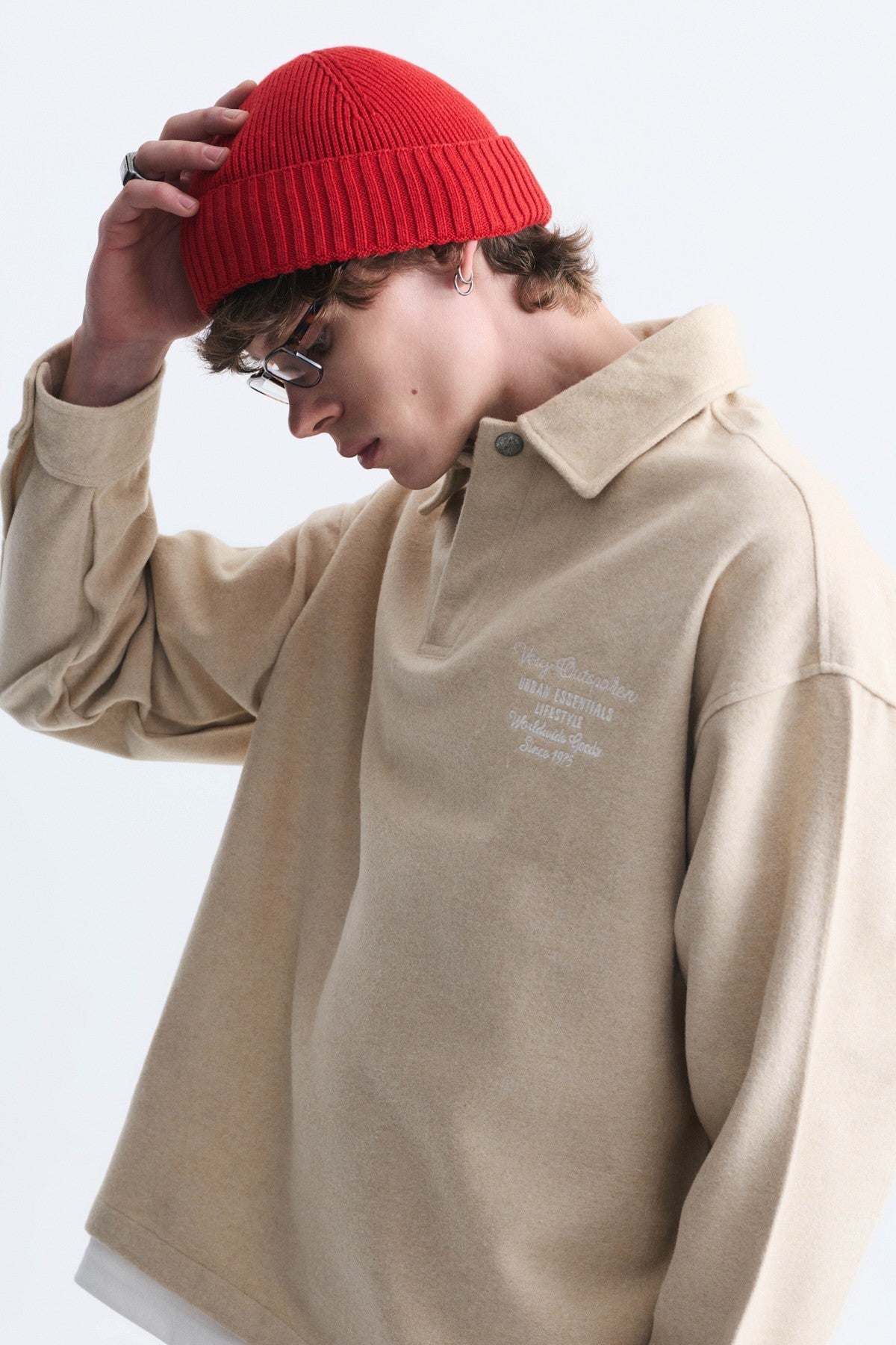 Boxy Fit Polo-Neck Sweatshirt