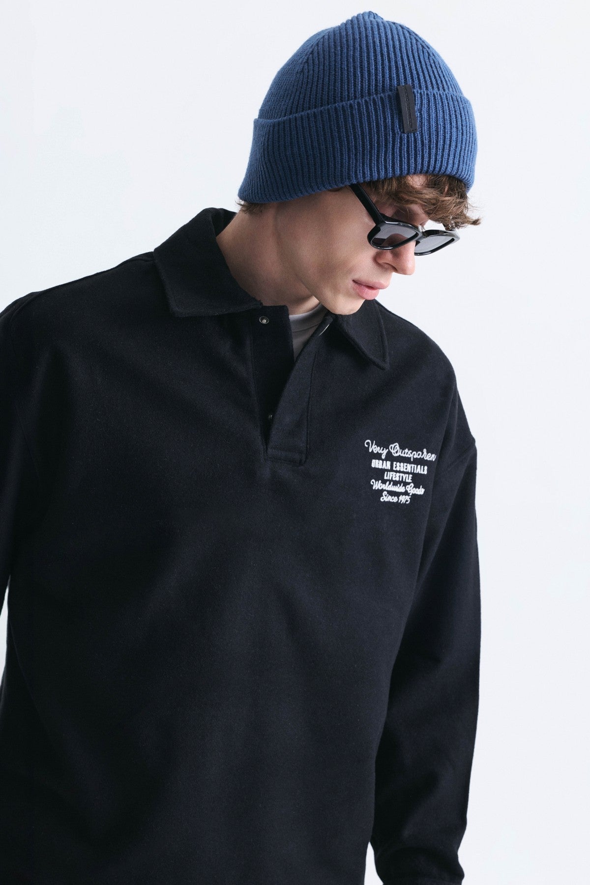Boxy Fit Polo-Neck Sweatshirt