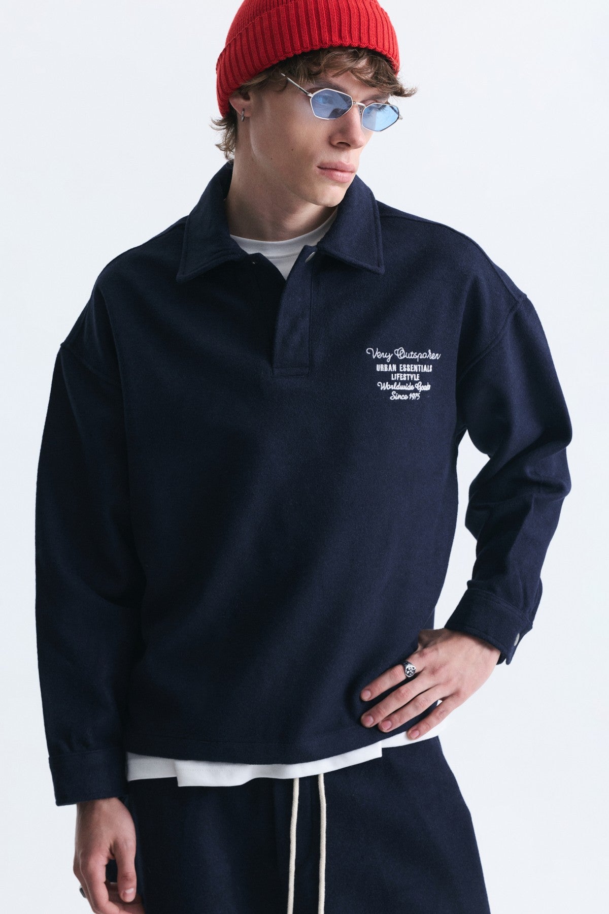 Boxy Fit Polo-Neck Sweatshirt