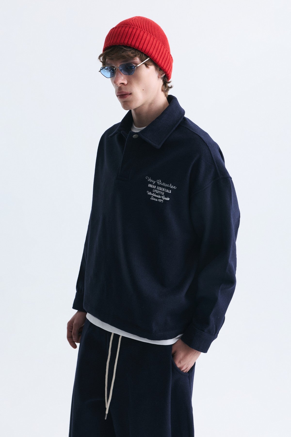 Boxy Fit Polo-Neck Sweatshirt
