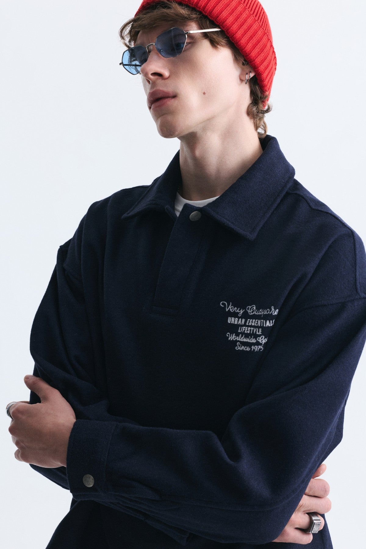 Boxy Fit Polo-Neck Sweatshirt