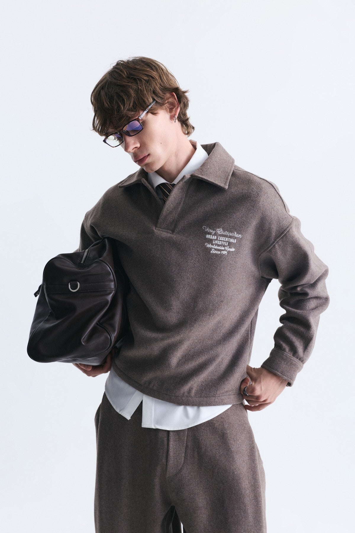 Boxy Fit Polo-Neck Sweatshirt