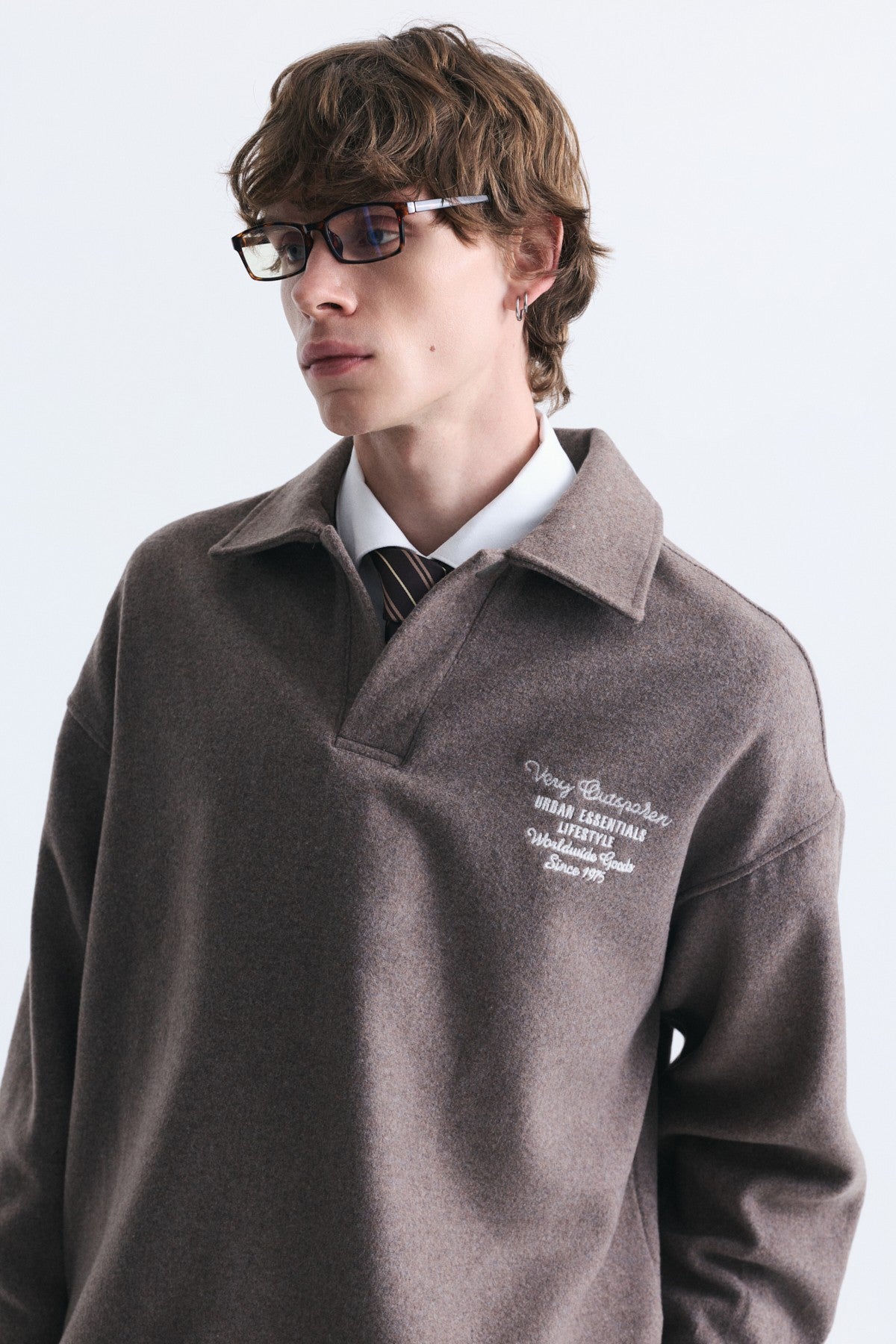 Boxy Fit Polo-Neck Sweatshirt