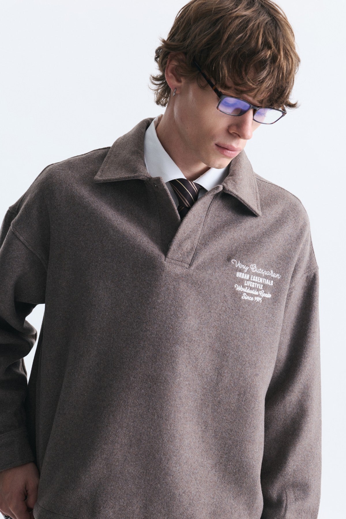Boxy Fit Polo-Neck Sweatshirt