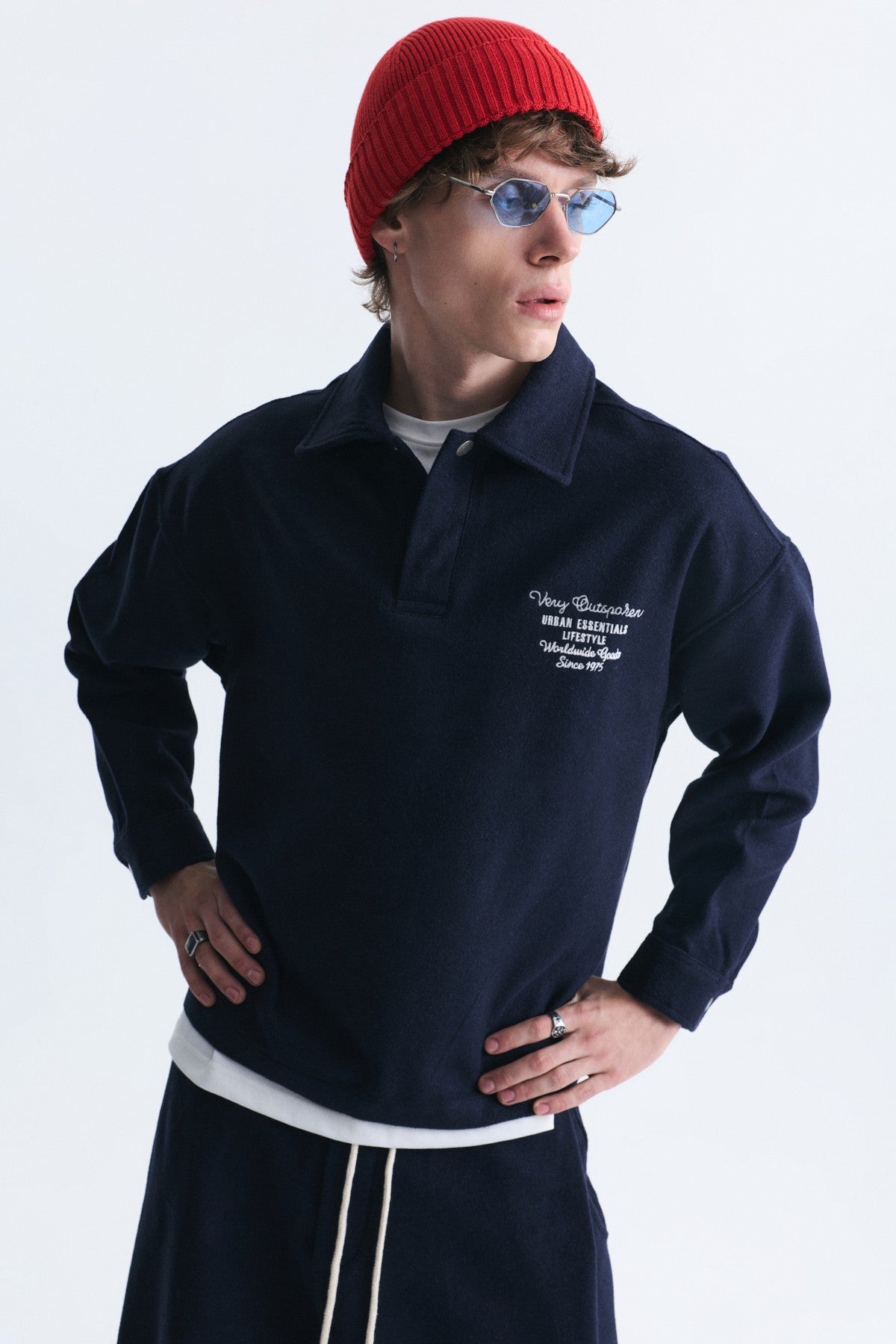 Boxy Fit Polo-Neck Sweatshirt