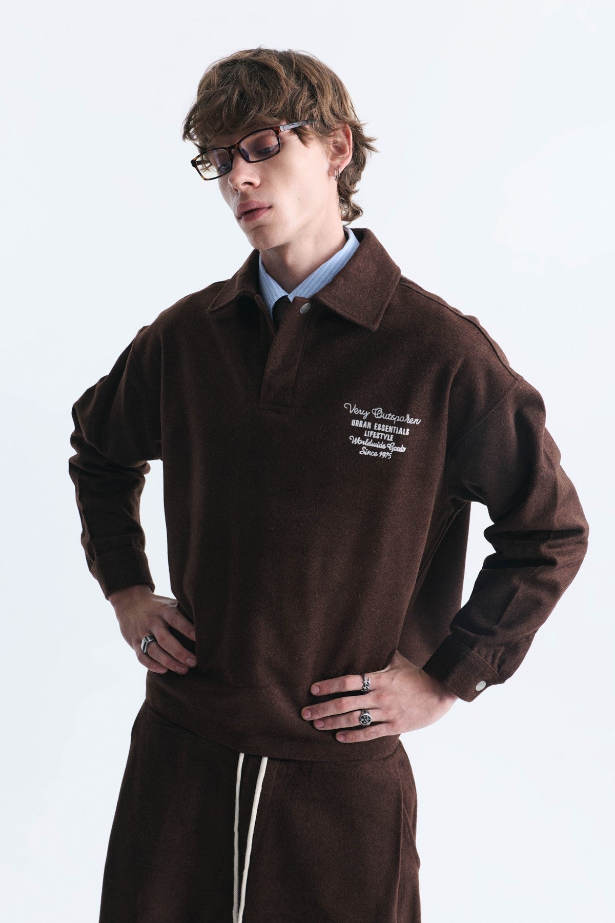 Boxy Fit Polo-Neck Sweatshirt