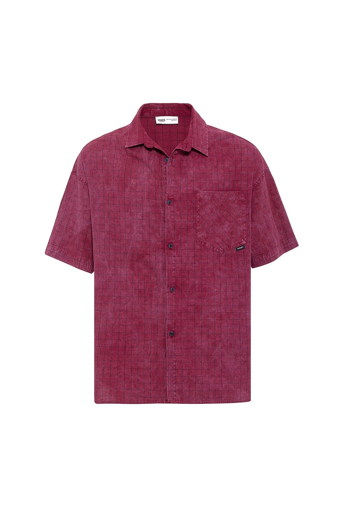 Oversized Short-Sleeve Checkered Shirt with Pockets