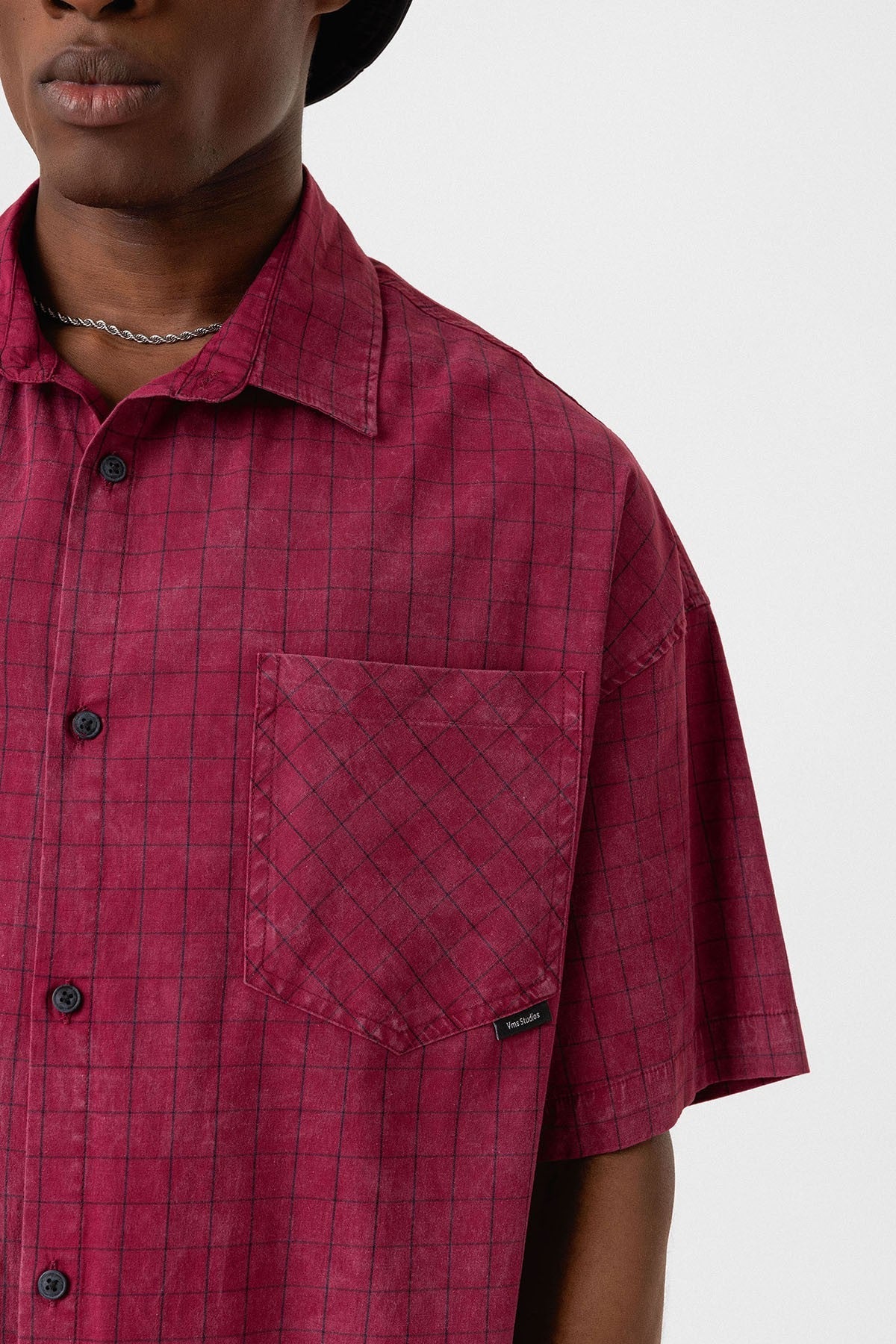 Oversized Short-Sleeve Checkered Shirt with Pockets