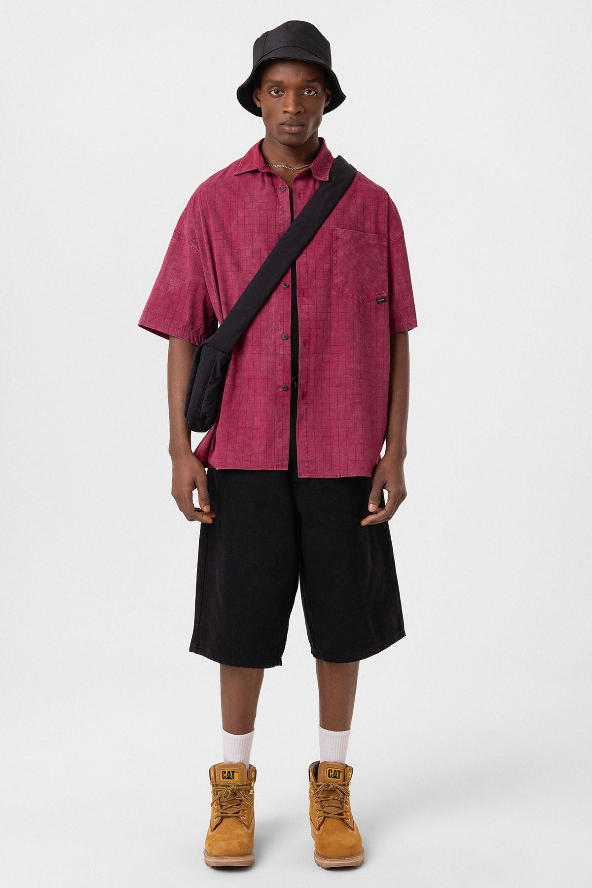 Oversized Short-Sleeve Checkered Shirt with Pockets