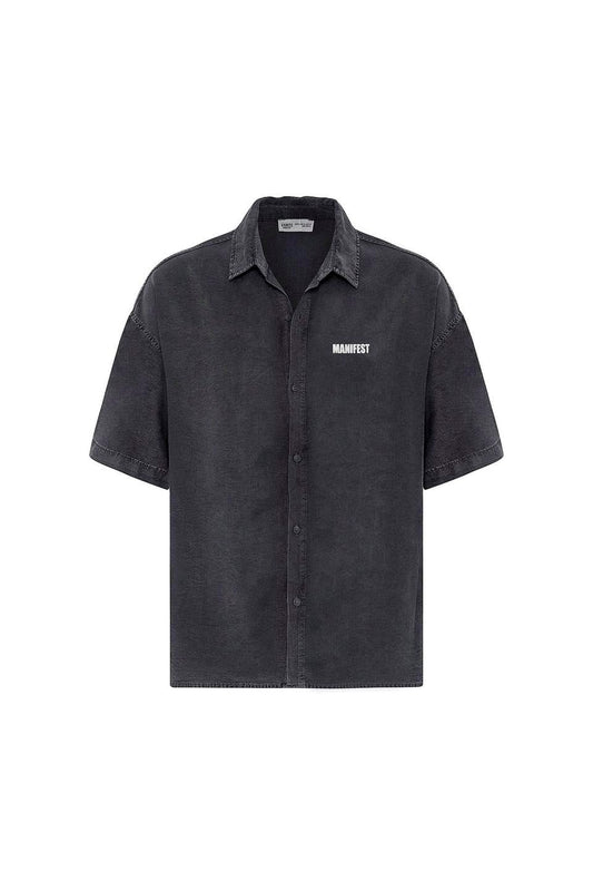 Oversized Printed Short-Sleeve Shirt (Washed)