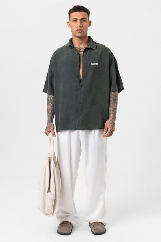 Oversized Printed Short-Sleeve Shirt (Washed)