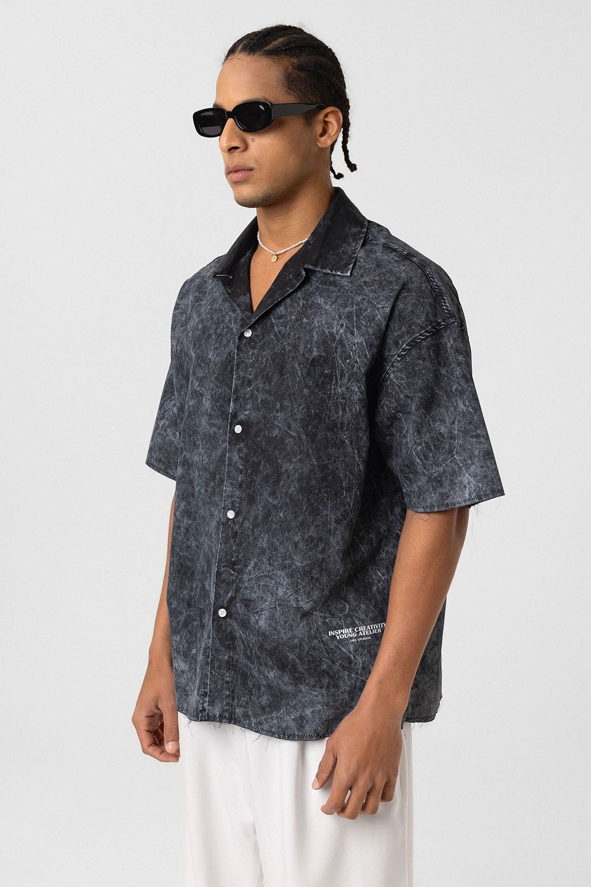 Oversized Short-Sleeve Shirt with Washed-Out Print