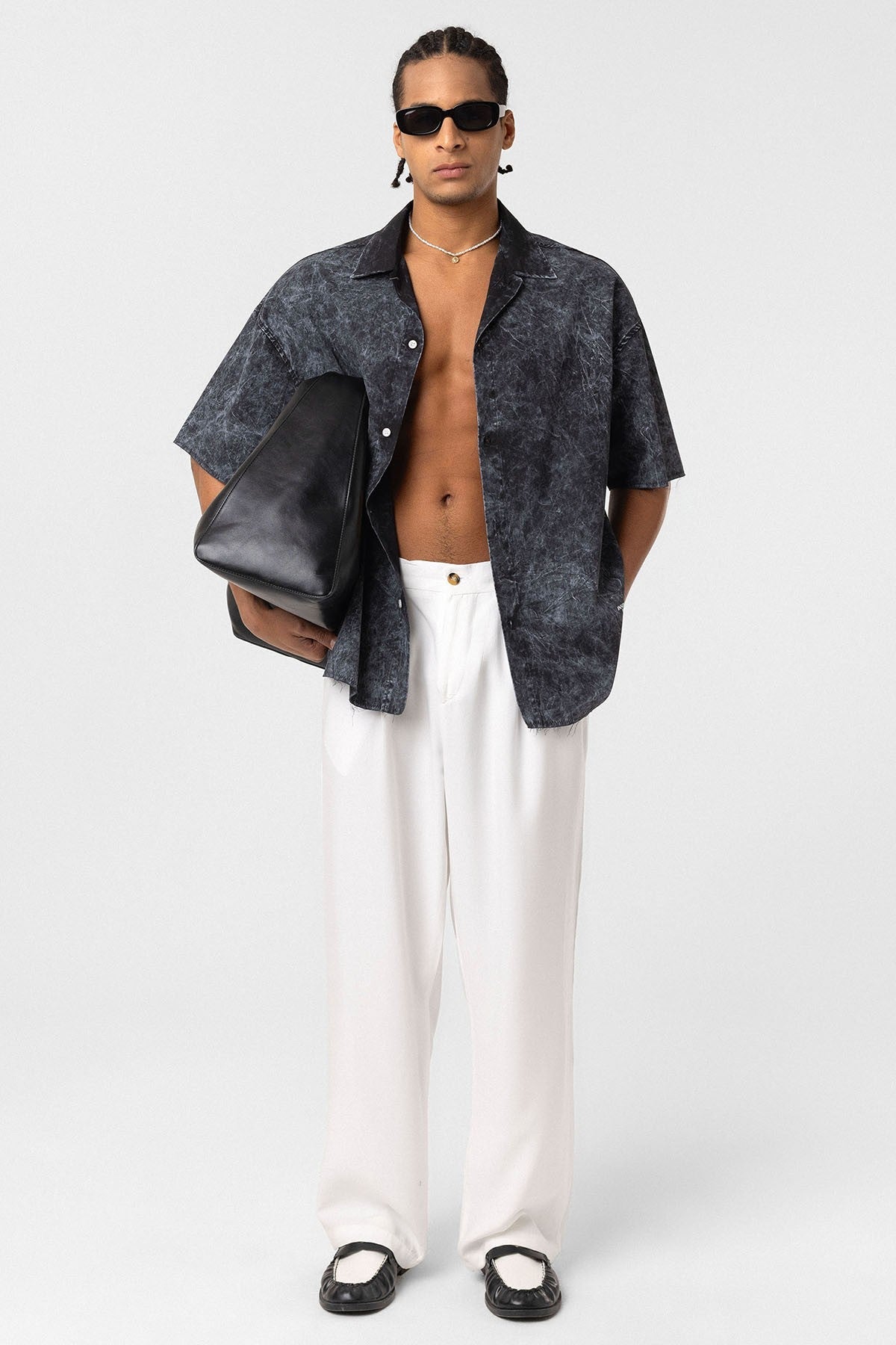 Oversized Short-Sleeve Shirt with Washed-Out Print