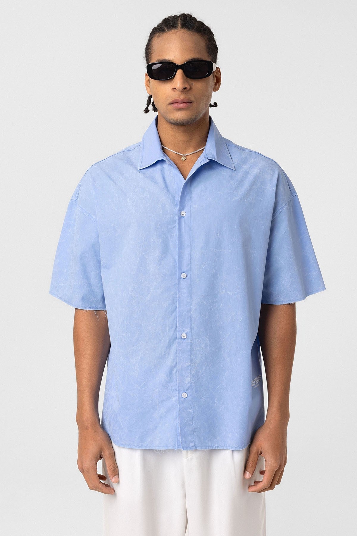 Oversized Short-Sleeve Shirt with Washed-Out Print