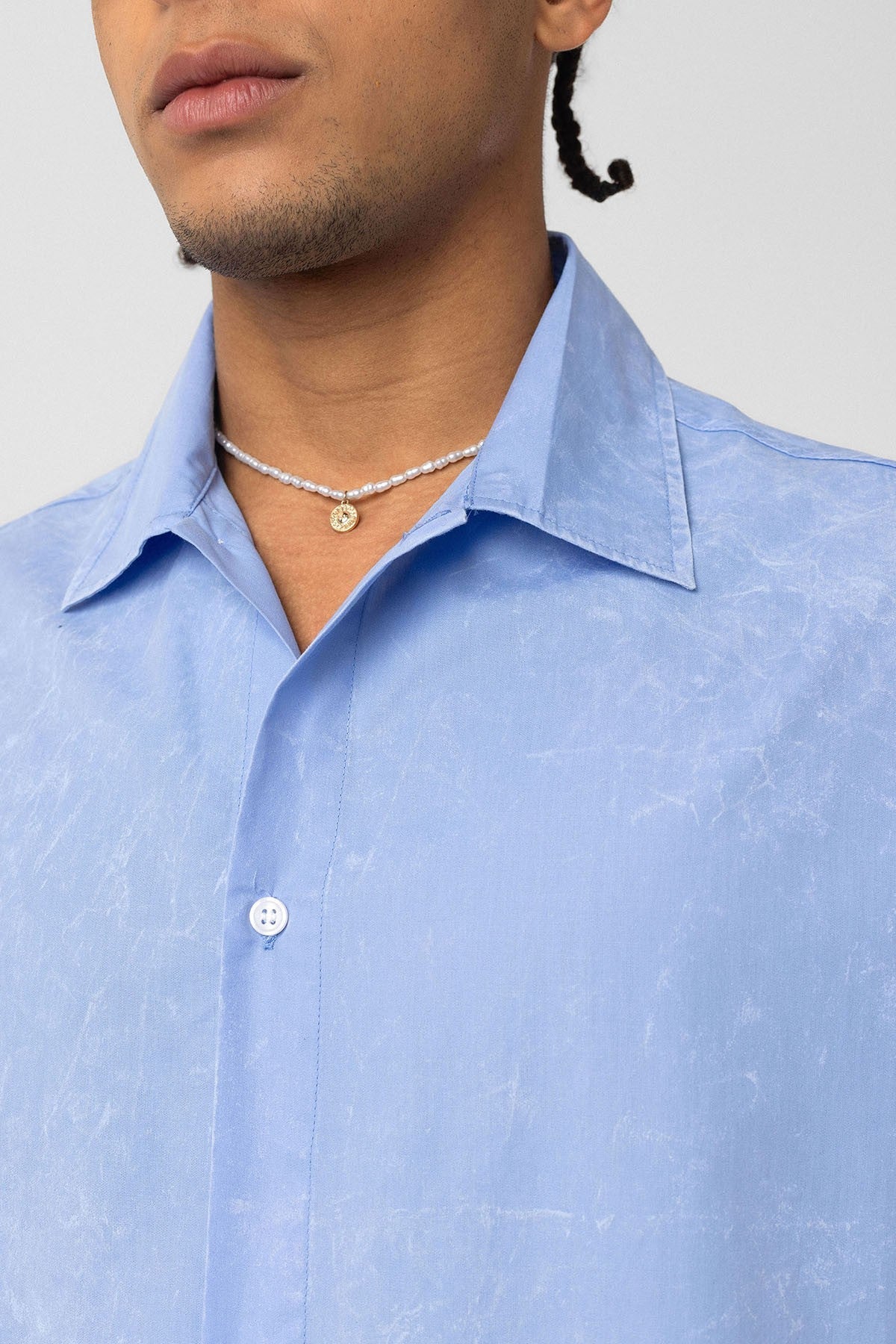 Oversized Short-Sleeve Shirt with Washed-Out Print