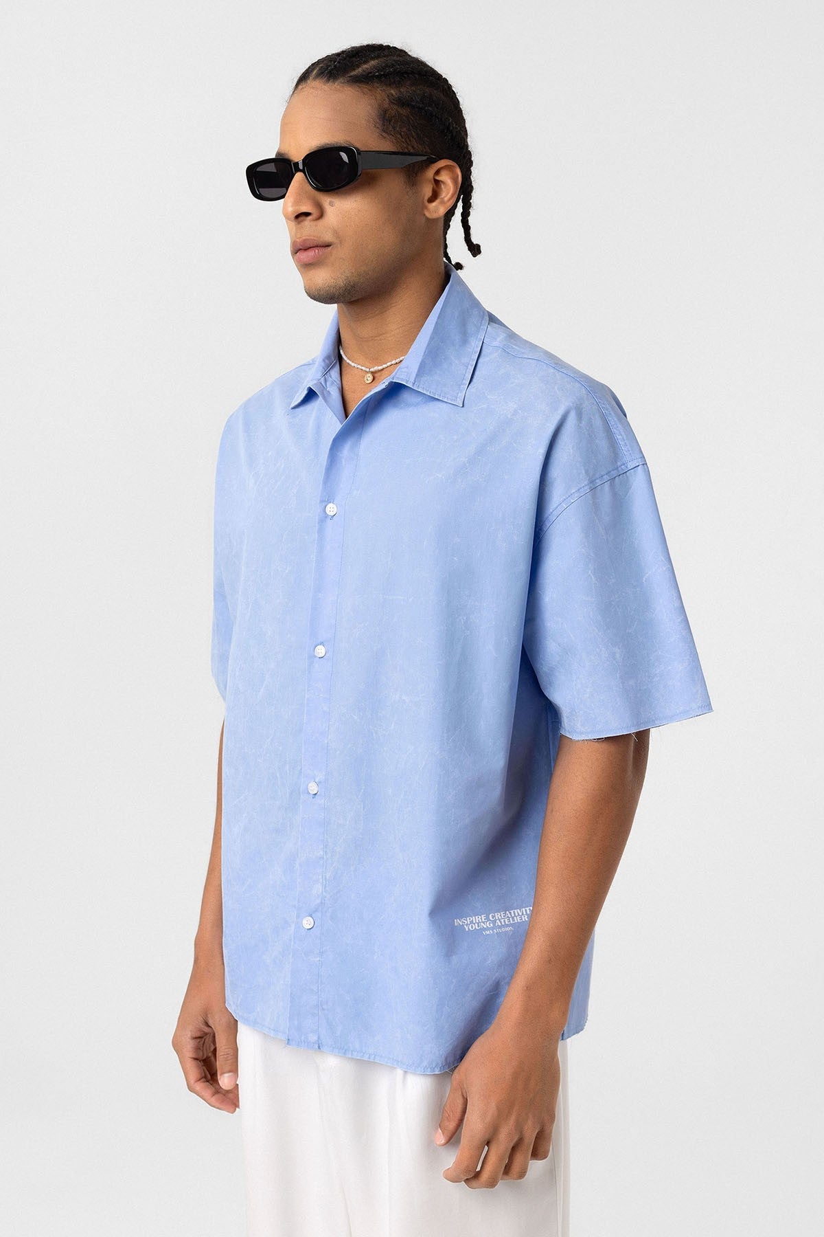 Oversized Short-Sleeve Shirt with Washed-Out Print