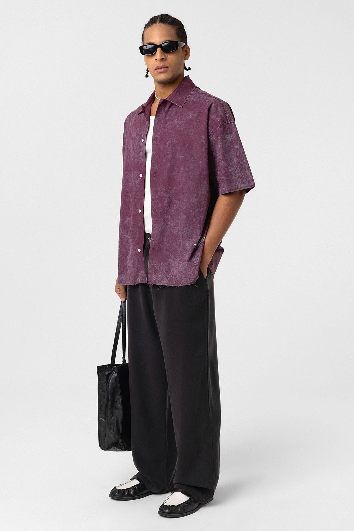 Oversized Short-Sleeve Shirt with Washed-Out Print