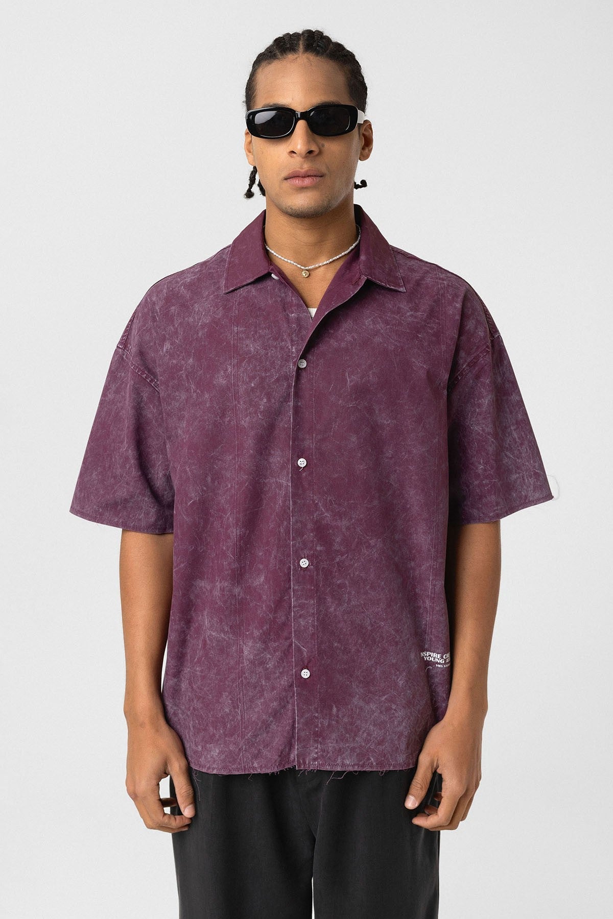 Oversized Short-Sleeve Shirt with Washed-Out Print