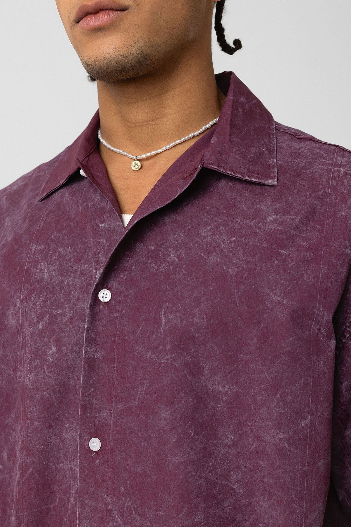 Oversized Short-Sleeve Shirt with Washed-Out Print