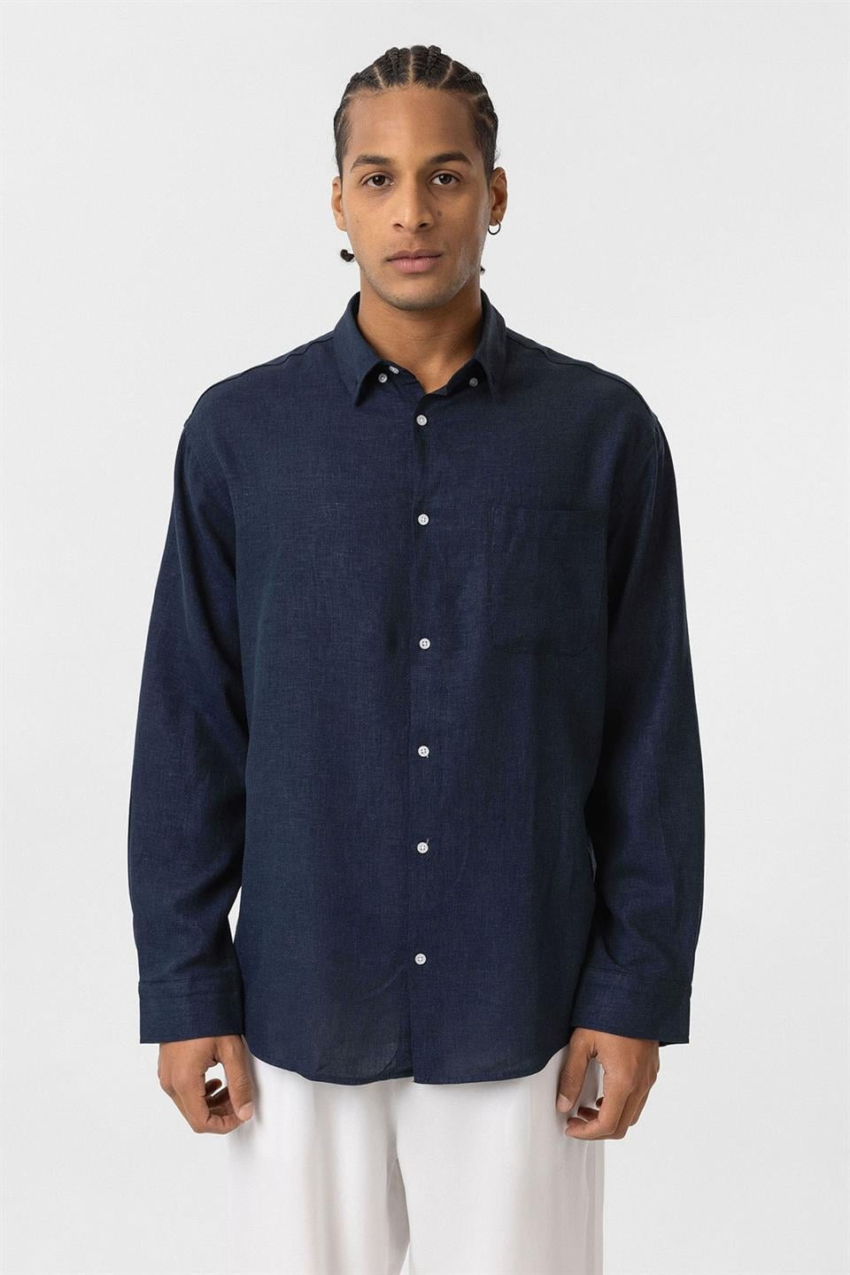 Oversized Long-Sleeve Shirt with Pocket Details