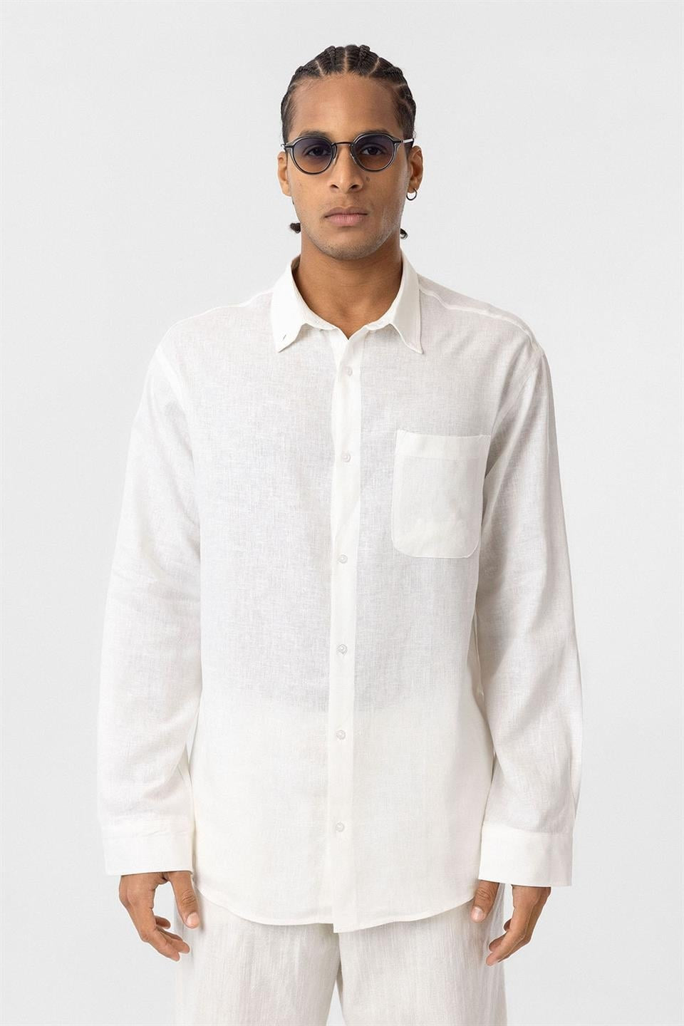 Oversized Long-Sleeve Shirt with Pocket Details