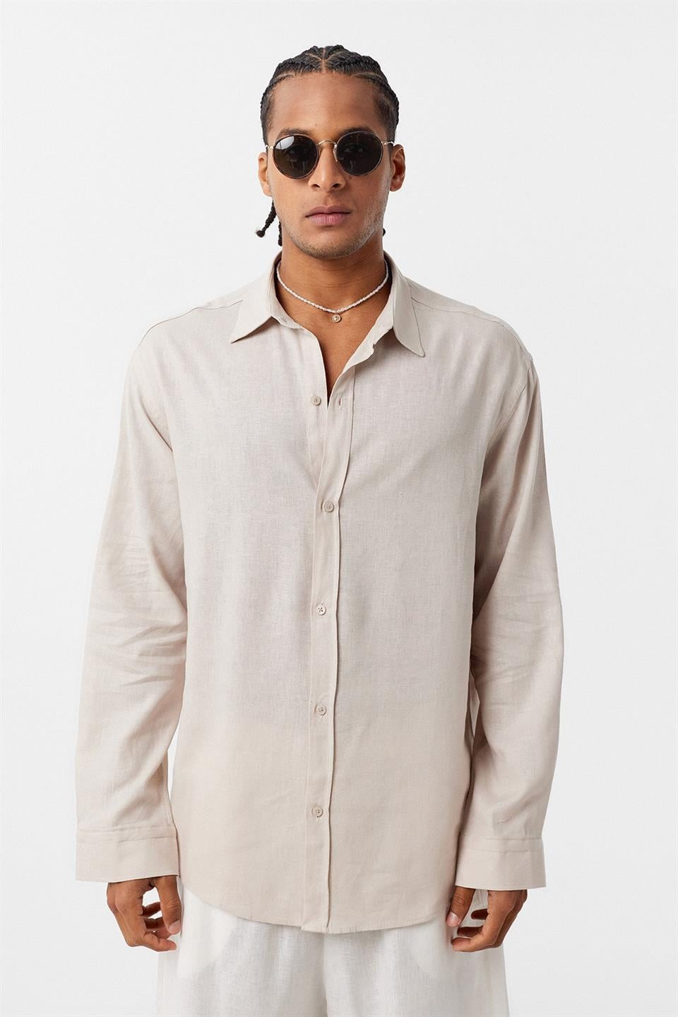 Basic Oversized Long-Sleeved Linen Shirt