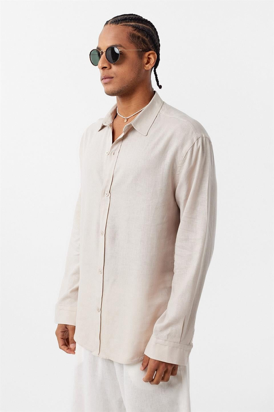 Basic Oversized Long-Sleeved Linen Shirt