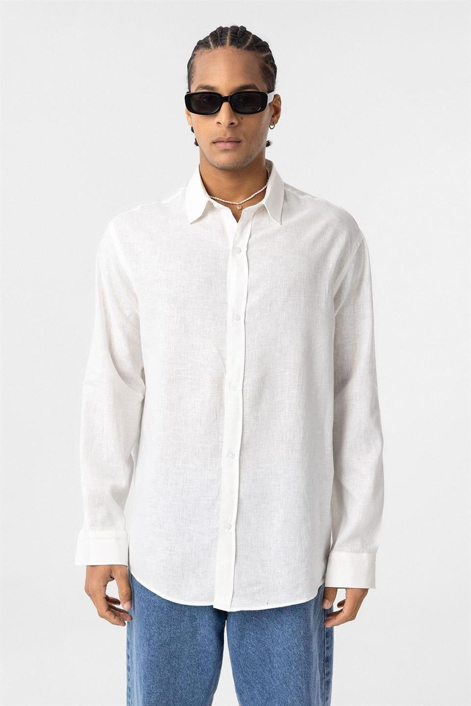 Basic Oversized Long-Sleeved Linen Shirt