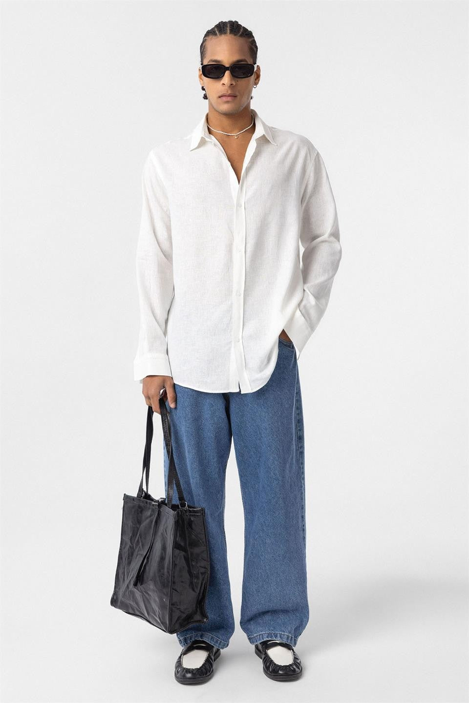 Basic Oversized Long-Sleeved Linen Shirt