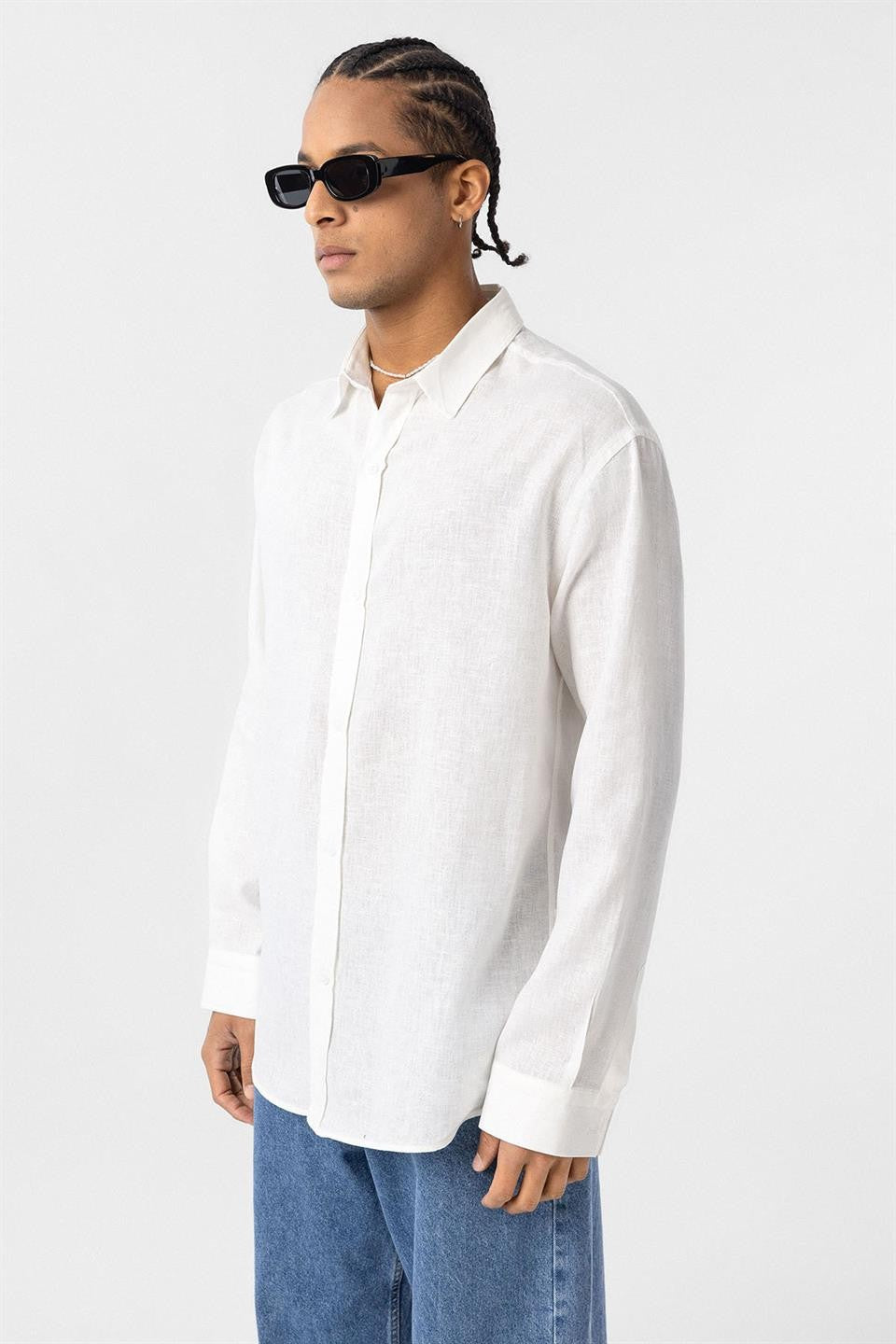Basic Oversized Long-Sleeved Linen Shirt