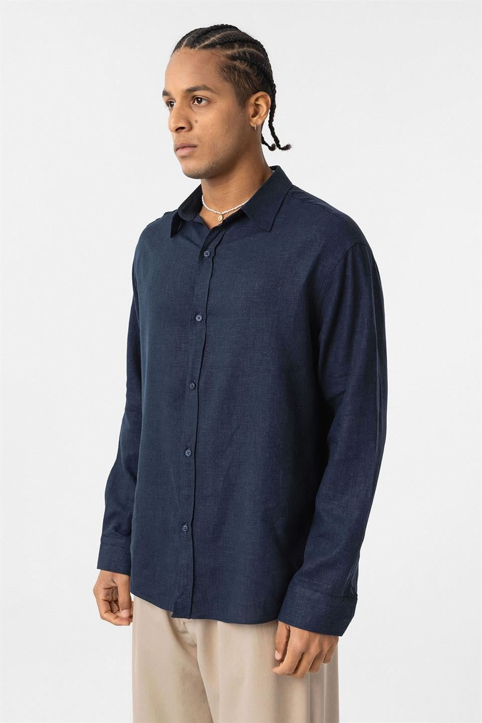 Basic Oversized Long-Sleeved Linen Shirt