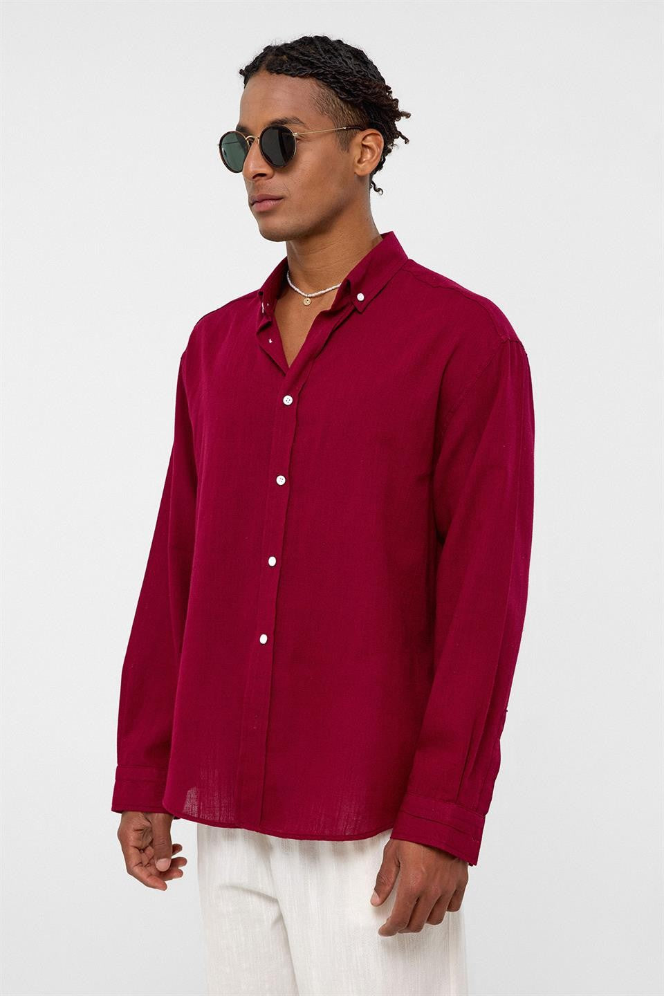 Basic Oversized Long-Sleeved Linen Shirt