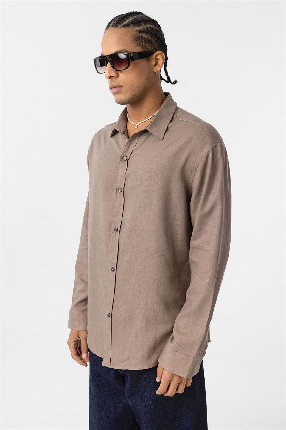 Basic Oversized Long-Sleeved Linen Shirt