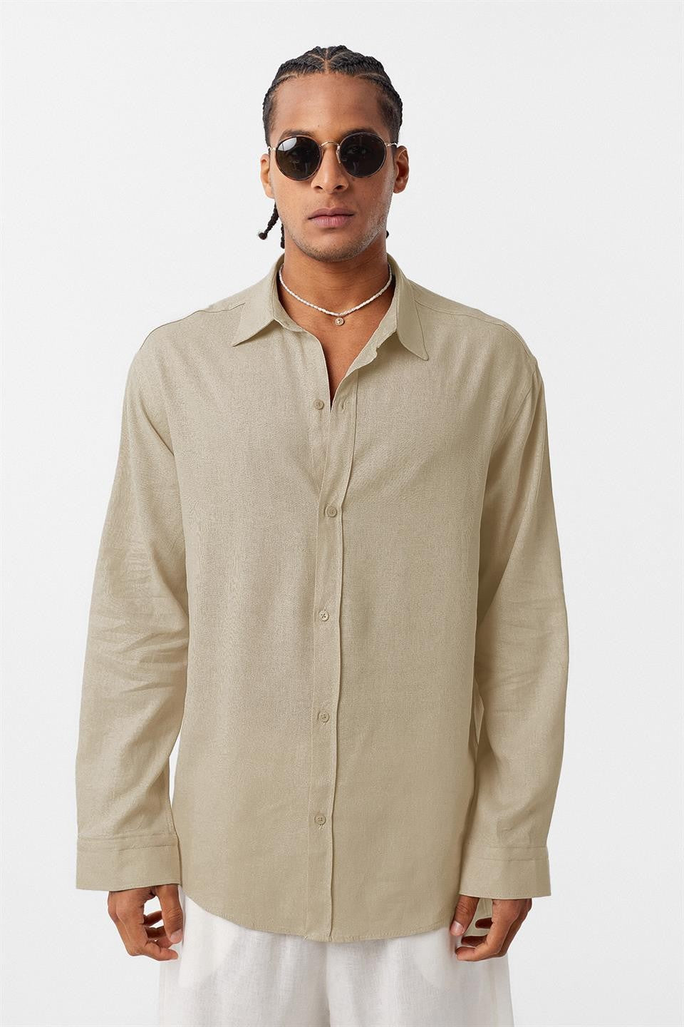 Basic Oversized Long-Sleeved Linen Shirt