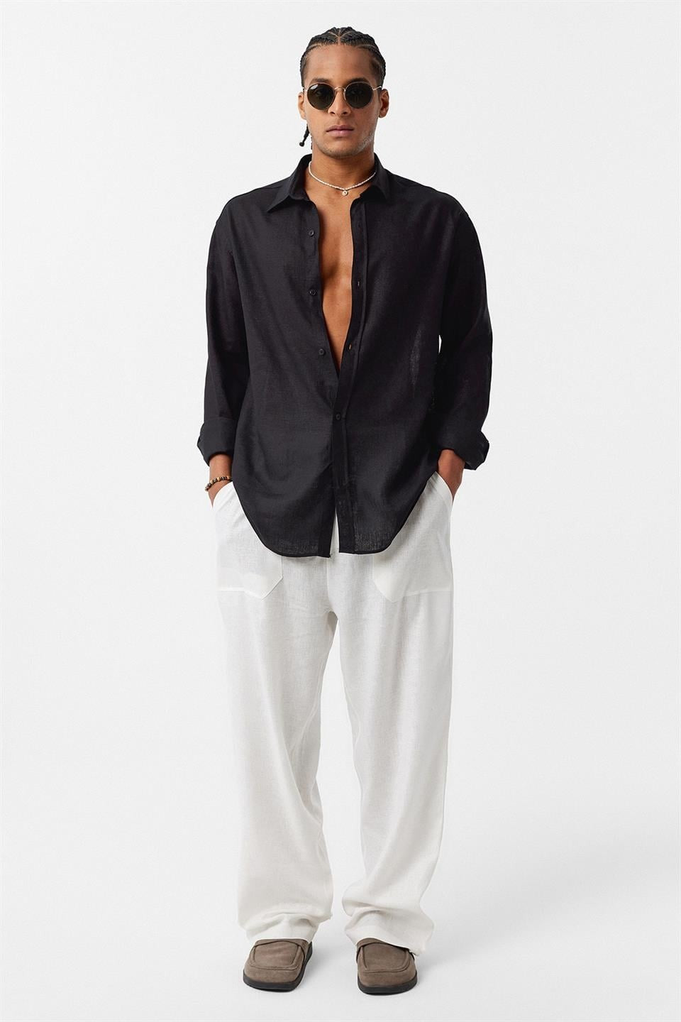 Basic Oversized Long-Sleeved Linen Shirt
