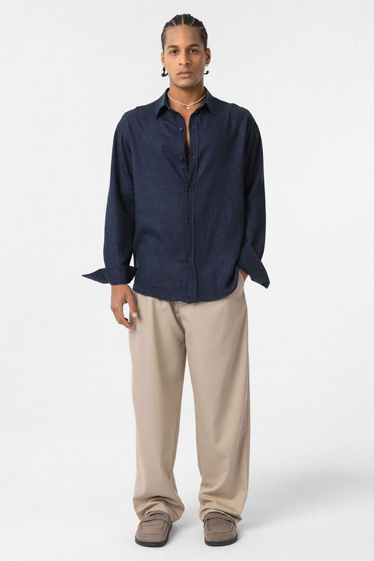 Basic Oversized Long-Sleeved Linen Shirt