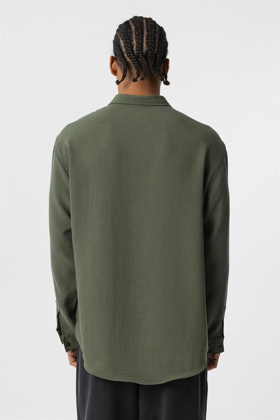 Basic Oversized Long-Sleeve Linen-Look Shirt