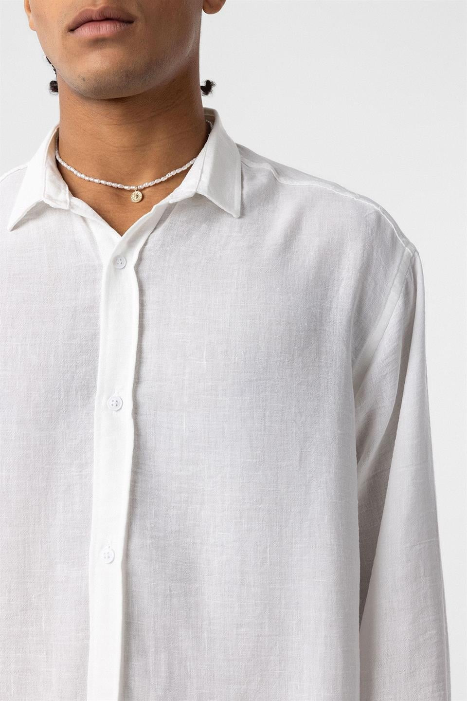 Basic Oversized Long-Sleeve Linen-Look Shirt