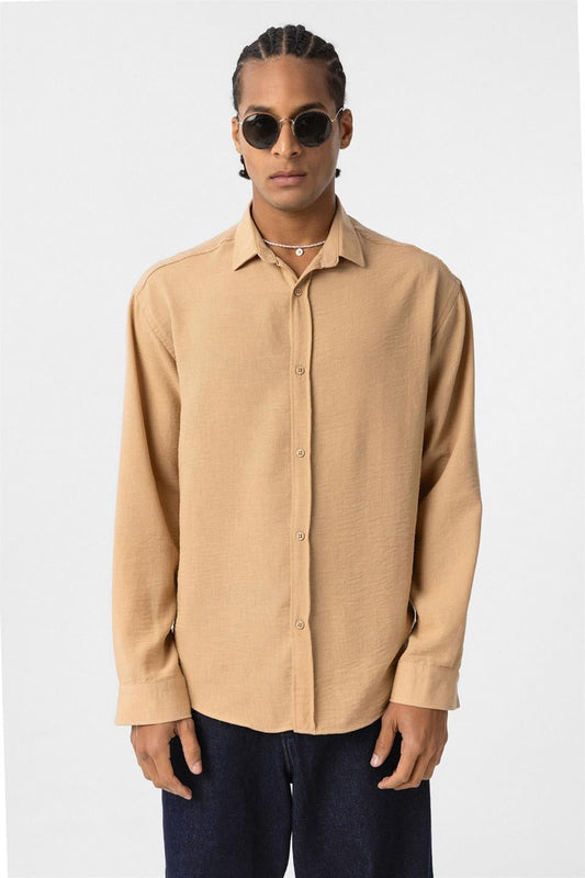 Basic Oversized Long-Sleeve Linen-Look Shirt