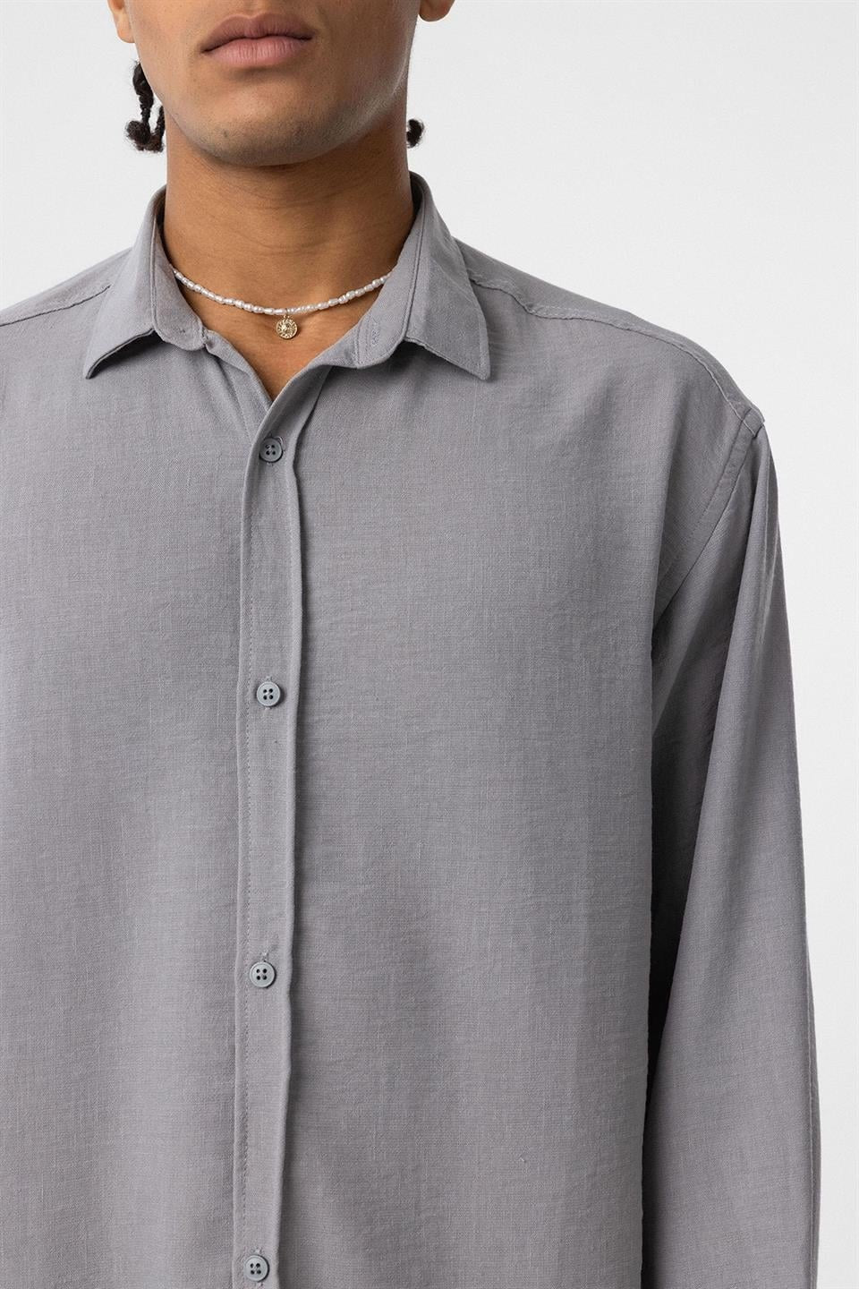 Basic Oversized Long-Sleeve Linen-Look Shirt
