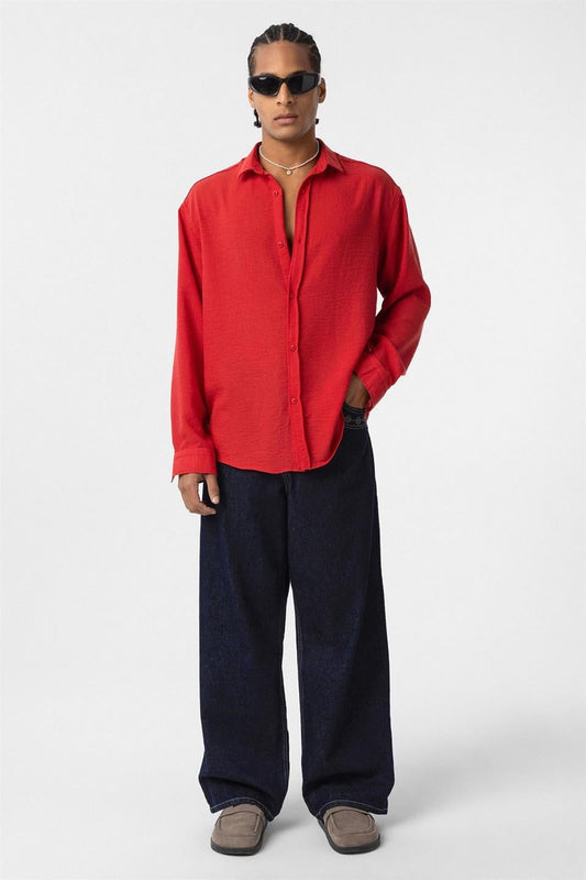 Basic Oversized Long-Sleeve Linen-Look Shirt