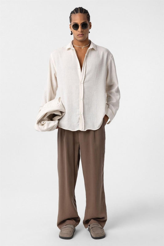 Basic Oversized Long-Sleeve Linen-Look Shirt