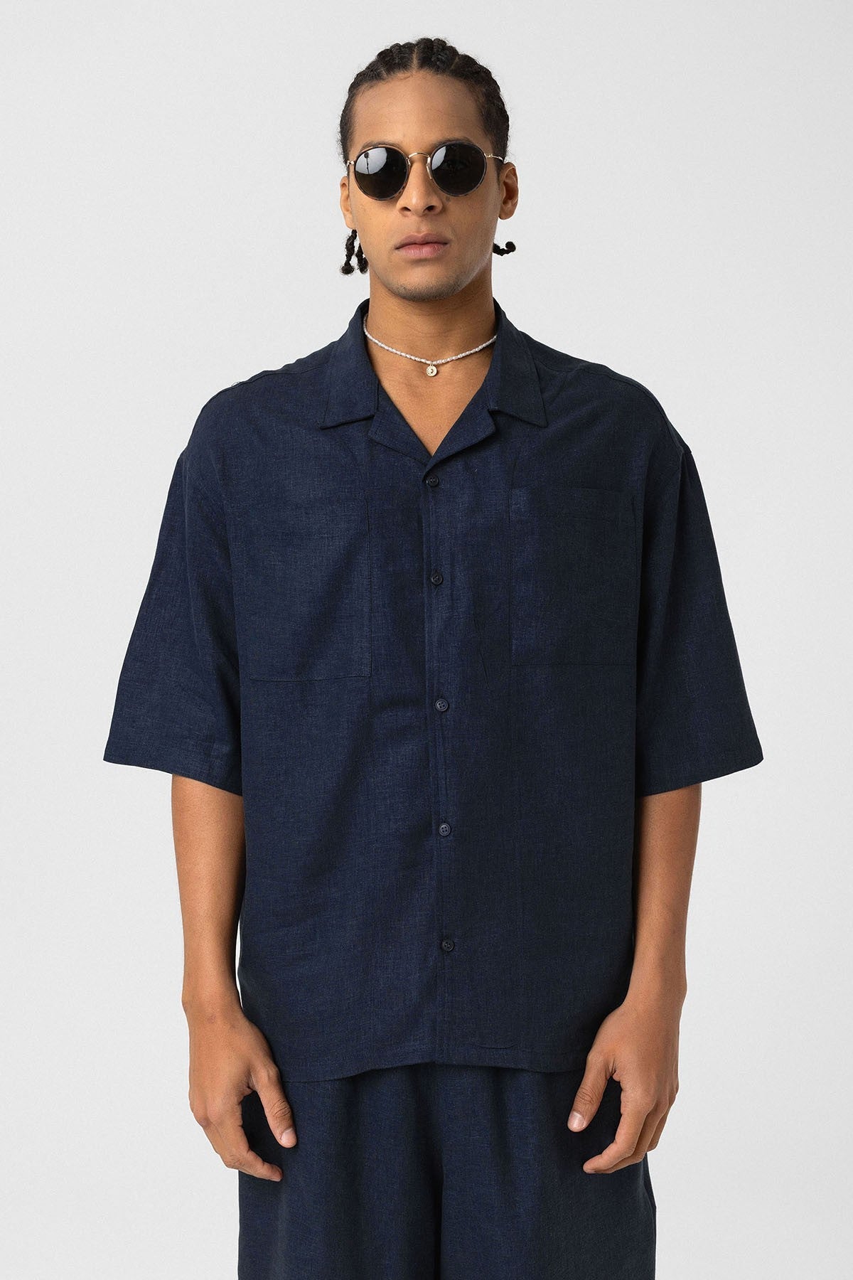 Oversized Linen Shirt with Two Pockets