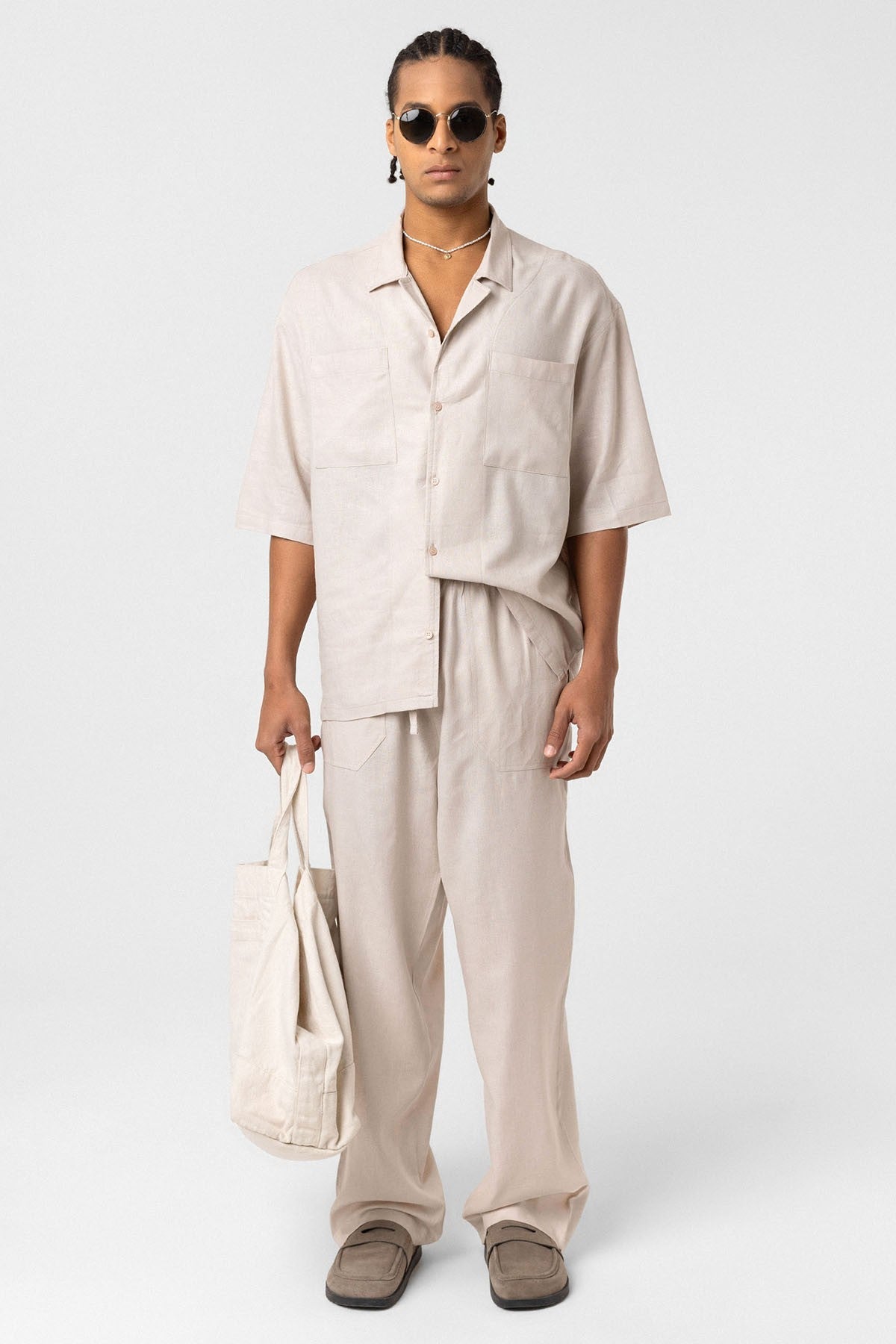 Oversized Linen Shirt with Two Pockets