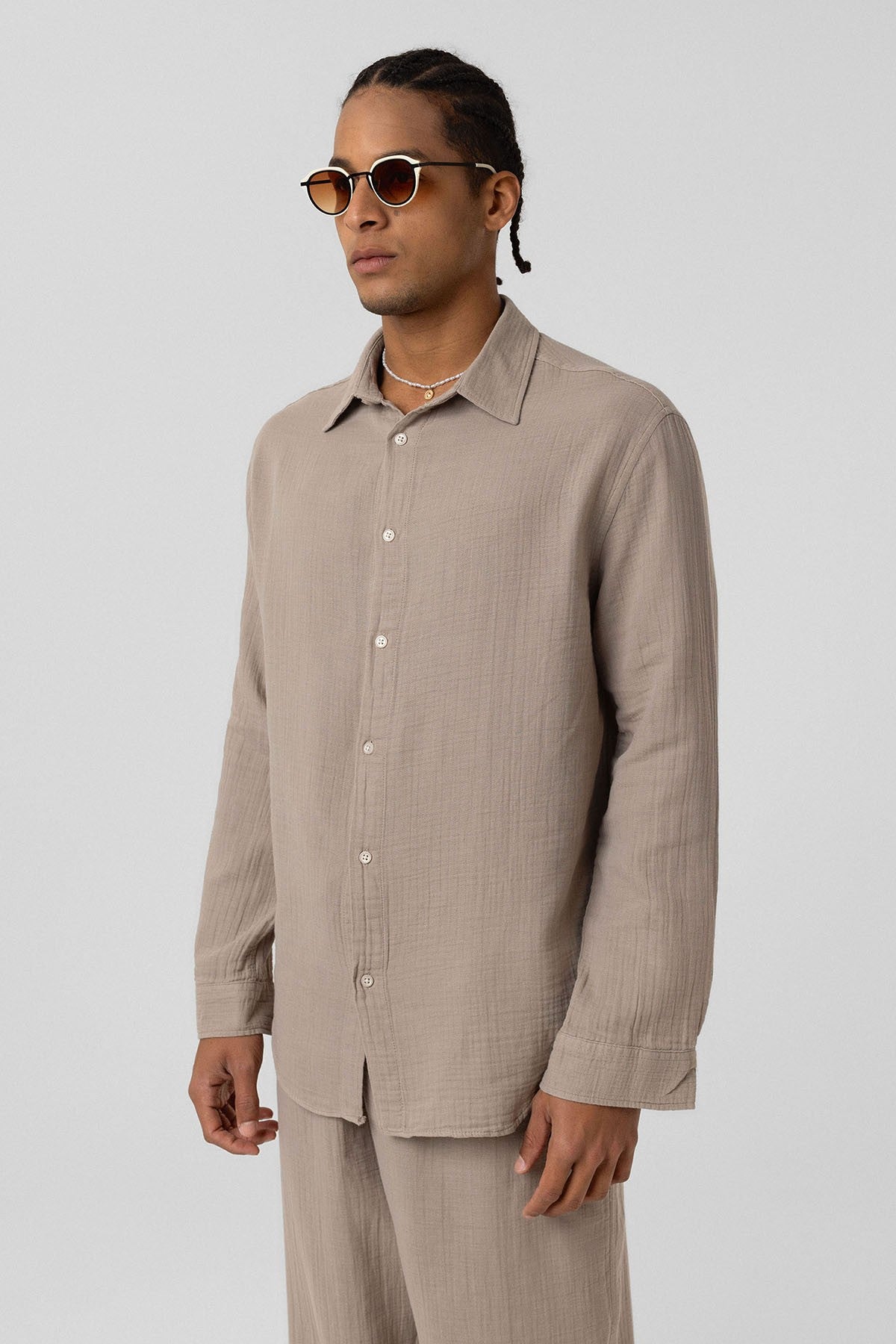 Oversized Long-Sleeve Muslin Shirt