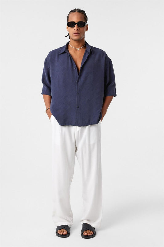 Oversized Short-Sleeve Modal Shirt