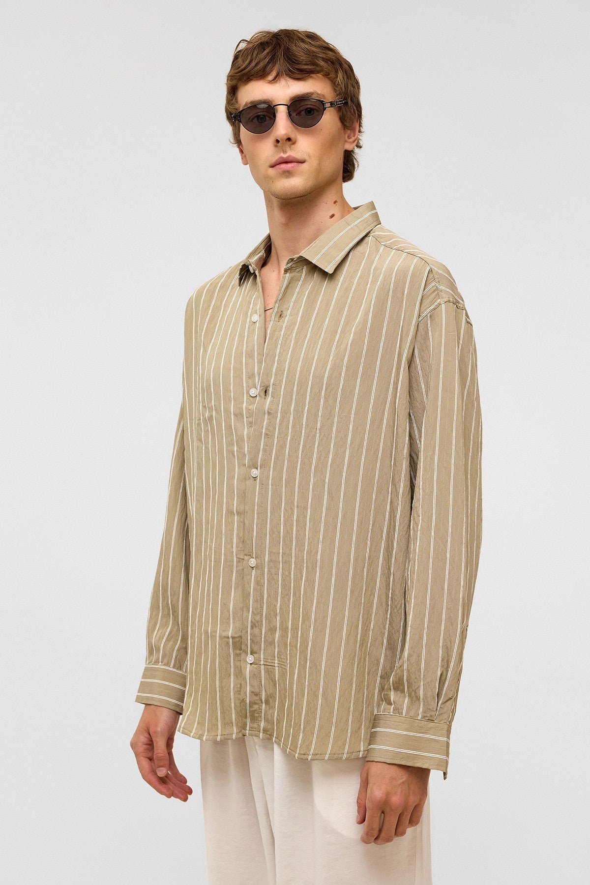 Oversized Striped Long-Sleeve Shirt