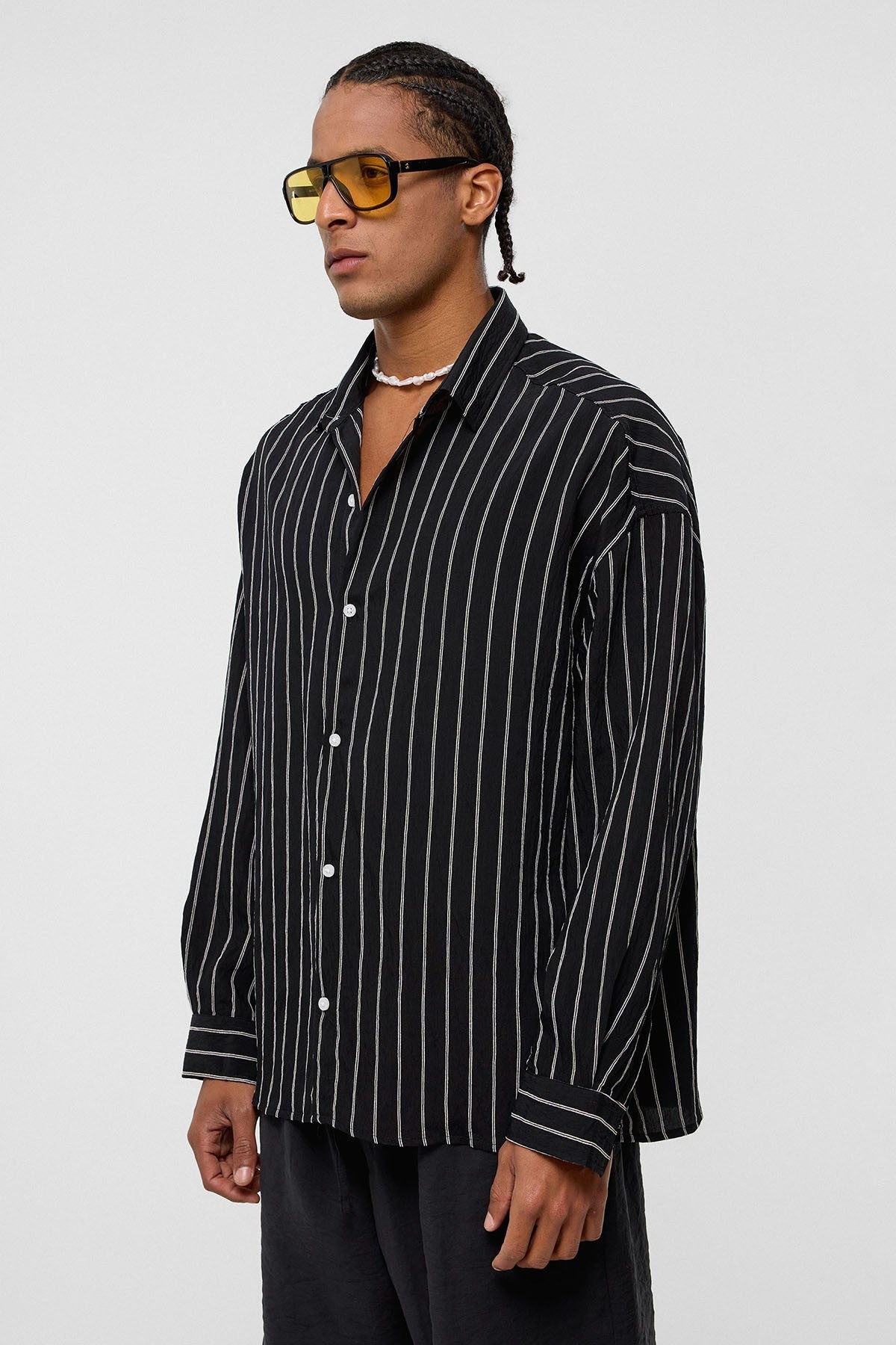 Oversized Striped Long-Sleeve Shirt